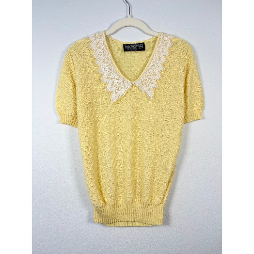 Vintage Boho Cottagecore Butter Yellow Peter Pan Collar Lightweight Knit Top